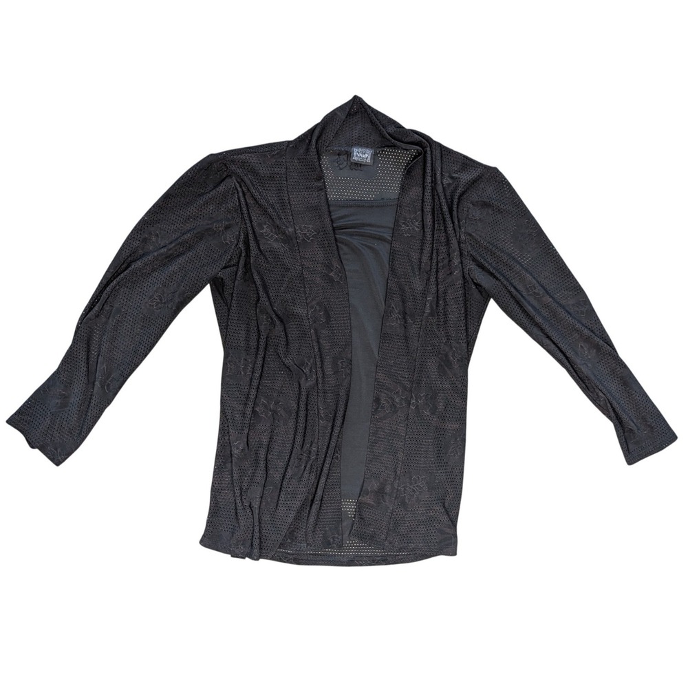 Vintage Vamp Black XL Blouse with attached Cardigan Stretch Floral Mesh Sheer